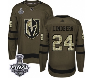 Men Adidas Vegas Golden Knights #24 Oscar Lindberg Authentic Green Salute to Service 2018 Stanley Cup Final NHL Jersey