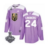 Men Adidas Vegas Golden Knights #24 Oscar Lindberg Authentic Purple Fights Cancer Practice 2018 Stanley Cup Final NHL Jersey