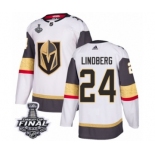 Men Adidas Vegas Golden Knights #24 Oscar Lindberg Authentic White Away 2018 Stanley Cup Final NHL Jersey