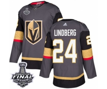 Men Adidas Vegas Golden Knights #24 Oscar Lindberg Premier Gray Home 2018 Stanley Cup Final NHL Jersey