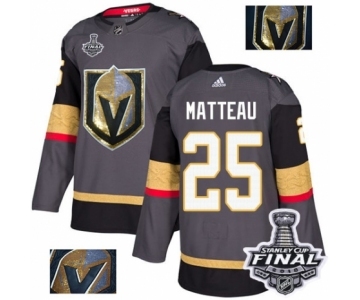 Men Adidas Vegas Golden Knights #25 Stefan Matteau Authentic Gray Fashion Gold 2018 Stanley Cup Final NHL Jersey