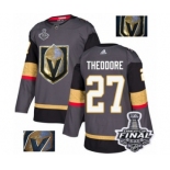 Men Adidas Vegas Golden Knights #27 Shea Theodore Authentic Gray Fashion Gold 2018 Stanley Cup Final NHL Jersey