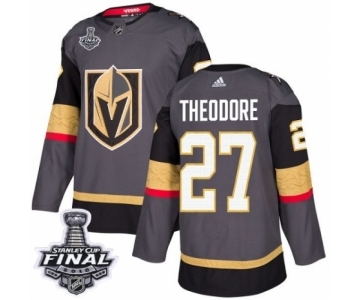 Men Adidas Vegas Golden Knights #27 Shea Theodore Authentic Gray Home 2018 Stanley Cup Final NHL Jersey