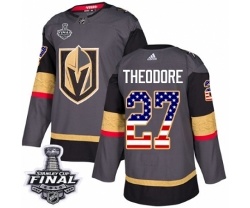 Men Adidas Vegas Golden Knights #27 Shea Theodore Authentic Gray USA Flag Fashion 2018 Stanley Cup Final NHL Jersey