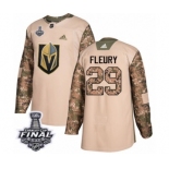 Men Adidas Vegas Golden Knights #29 Marc-Andre Fleury Authentic Camo Veterans Day Practice 2018 Stanley Cup Final NHL Jersey