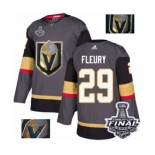 Men Adidas Vegas Golden Knights #29 Marc-Andre Fleury Authentic Gray Fashion Gold 2018 Stanley Cup Final NHL Jersey