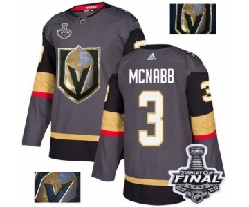 Men Adidas Vegas Golden Knights #3 Brayden McNabb Authentic Gray Fashion Gold 2018 Stanley Cup Final NHL Jersey