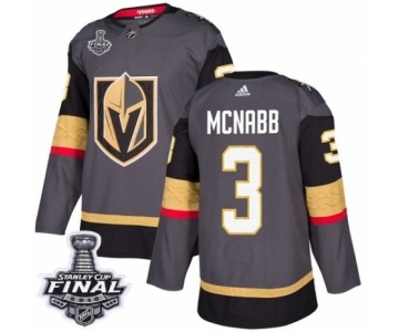 Men Adidas Vegas Golden Knights #3 Brayden McNabb Premier Gray Home 2018 Stanley Cup Final NHL Jersey