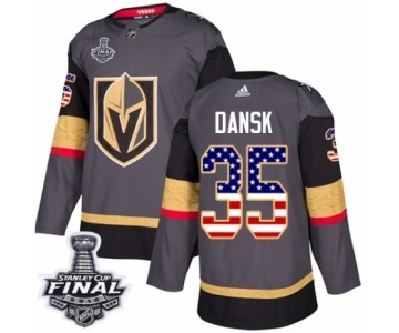 Men Adidas Vegas Golden Knights #35 Oscar Dansk Authentic Gray USA Flag Fashion 2018 Stanley Cup Final NHL Jersey