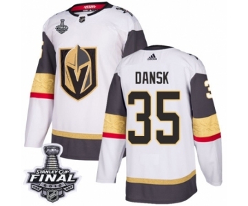 Men Adidas Vegas Golden Knights #35 Oscar Dansk Authentic White Away 2018 Stanley Cup Final NHL Jersey