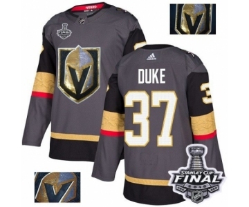 Men Adidas Vegas Golden Knights #37 Reid Duke Authentic Gray Fashion Gold 2018 Stanley Cup Final NHL Jersey