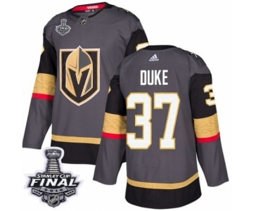 Men Adidas Vegas Golden Knights #37 Reid Duke Authentic Gray Home 2018 Stanley Cup Final NHL Jersey