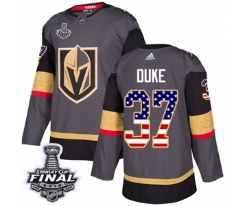 Men Adidas Vegas Golden Knights #37 Reid Duke Authentic Gray USA Flag Fashion 2018 Stanley Cup Final NHL Jersey