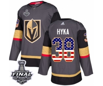 Men Adidas Vegas Golden Knights #38 Tomas Hyka Authentic Gray USA Flag Fashion 2018 Stanley Cup Final NHL Jersey