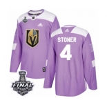 Men Adidas Vegas Golden Knights #4 Clayton Stoner Authentic Purple Fights Cancer Practice 2018 Stanley Cup Final NHL Jersey