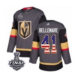 Men Adidas Vegas Golden Knights #41 Pierre-Edouard Bellemare Authentic Gray USA Flag Fashion 2018 Stanley Cup Final NHL Jersey