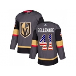 Men Adidas Vegas Golden Knights #41 Pierre-Edouard Bellemare Authentic Gray USA Flag Fashion NHL Jersey