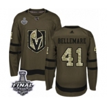 Men Adidas Vegas Golden Knights #41 Pierre-Edouard Bellemare Authentic Green Salute to Service 2018 Stanley Cup Final NHL Jersey