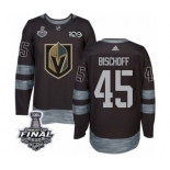 Men Adidas Vegas Golden Knights #45 Jake Bischoff Authentic Black 1917-2017 100th Anniversary 2018 Stanley Cup Final NHL Jersey