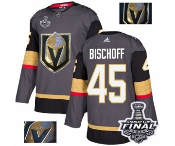 Men Adidas Vegas Golden Knights #45 Jake Bischoff Authentic Gray Fashion Gold 2018 Stanley Cup Final NHL Jersey