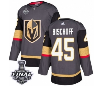 Men Adidas Vegas Golden Knights #45 Jake Bischoff Authentic Gray Home 2018 Stanley Cup Final NHL Jersey