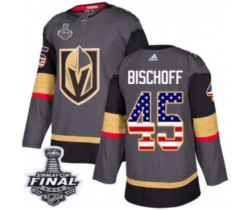 Men Adidas Vegas Golden Knights #45 Jake Bischoff Authentic Gray USA Flag Fashion 2018 Stanley Cup Final NHL Jersey