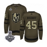 Men Adidas Vegas Golden Knights #45 Jake Bischoff Authentic Green Salute to Service 2018 Stanley Cup Final NHL Jersey