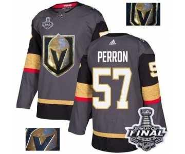 Men Adidas Vegas Golden Knights #57 David Perron Authentic Gray Fashion Gold 2018 Stanley Cup Final NHL Jersey