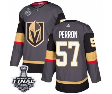 Men Adidas Vegas Golden Knights #57 David Perron Authentic Gray Home 2018 Stanley Cup Final NHL Jersey