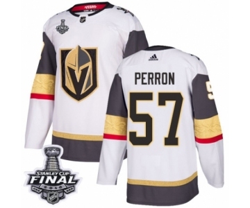 Men Adidas Vegas Golden Knights #57 David Perron Authentic White Away 2018 Stanley Cup Final NHL Jersey