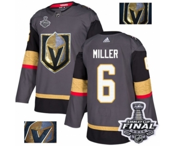 Men Adidas Vegas Golden Knights #6 Colin Miller Authentic Gray Fashion Gold 2018 Stanley Cup Final NHL Jersey