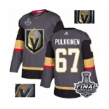 Men Adidas Vegas Golden Knights #67 Teemu Pulkkinen Authentic Gray Fashion Gold 2018 Stanley Cup Final NHL Jersey