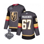 Men Adidas Vegas Golden Knights #67 Teemu Pulkkinen Authentic Gray Home 2018 Stanley Cup Final NHL Jersey