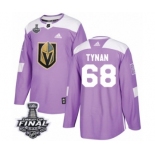 Men Adidas Vegas Golden Knights #68 T.J. Tynan Authentic Purple Fights Cancer Practice 2018 Stanley Cup Final NHL Jersey