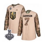 Men Adidas Vegas Golden Knights #7 Jason Garrison Authentic Camo Veterans Day Practice 2018 Stanley Cup Final NHL Jersey