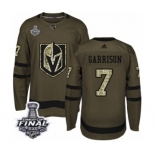 Men Adidas Vegas Golden Knights #7 Jason Garrison Authentic Green Salute to Service 2018 Stanley Cup Final NHL Jersey