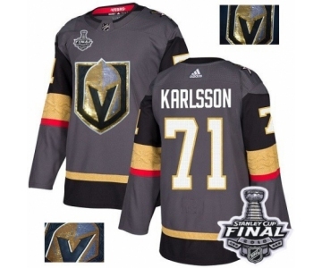 Men Adidas Vegas Golden Knights #71 William Karlsson Authentic Gray Fashion Gold 2018 Stanley Cup Final NHL Jersey