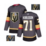 Men Adidas Vegas Golden Knights #71 William Karlsson Authentic Gray Fashion Gold NHL Jersey