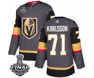 Men Adidas Vegas Golden Knights #71 William Karlsson Premier Gray Home 2018 Stanley Cup Final NHL Jersey