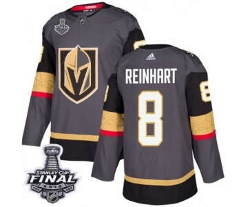 Men Adidas Vegas Golden Knights #8 Griffin Reinhart Authentic Gray Home 2018 Stanley Cup Final NHL Jersey