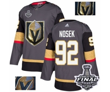 Men Adidas Vegas Golden Knights #92 Tomas Nosek Authentic Gray Fashion Gold 2018 Stanley Cup Final NHL Jersey