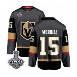 Men Vegas Golden Knights #15 Jon Merrill Authentic Black Home Fanatics Branded Breakaway 2018 Stanley Cup Final NHL Jersey