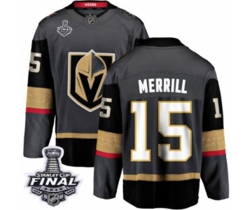 Men Vegas Golden Knights #15 Jon Merrill Authentic Black Home Fanatics Branded Breakaway 2018 Stanley Cup Final NHL Jersey