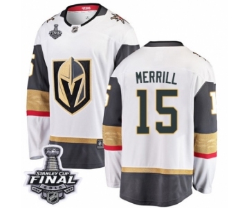 Men Vegas Golden Knights #15 Jon Merrill Authentic White Away Fanatics Branded Breakaway 2018 Stanley Cup Final NHL Jersey