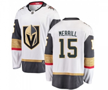 Men Vegas Golden Knights #15 Jon Merrill Authentic White Away Fanatics Branded Breakaway NHL Jersey