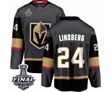 Men Vegas Golden Knights #24 Oscar Lindberg Authentic Black Home Fanatics Branded Breakaway 2018 Stanley Cup Final NHL Jersey