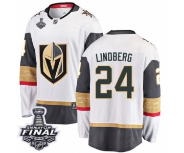 Men Vegas Golden Knights #24 Oscar Lindberg Authentic White Away Fanatics Branded Bre