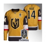 Men's Vegas Golden Knights #14 Nicolas Hague Gold 2023 Stanley Cup Champions Stitched Jersey