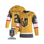 Men's Vegas Golden Knights #2 Zach Whitecloud Gold 2023 Stanley Cup Champions Stitched Jersey