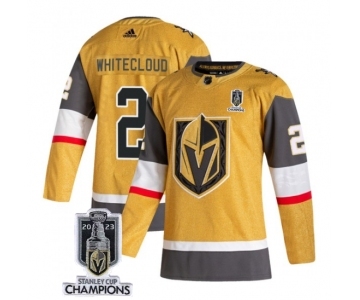 Men's Vegas Golden Knights #2 Zach Whitecloud Gold 2023 Stanley Cup Champions Stitched Jersey